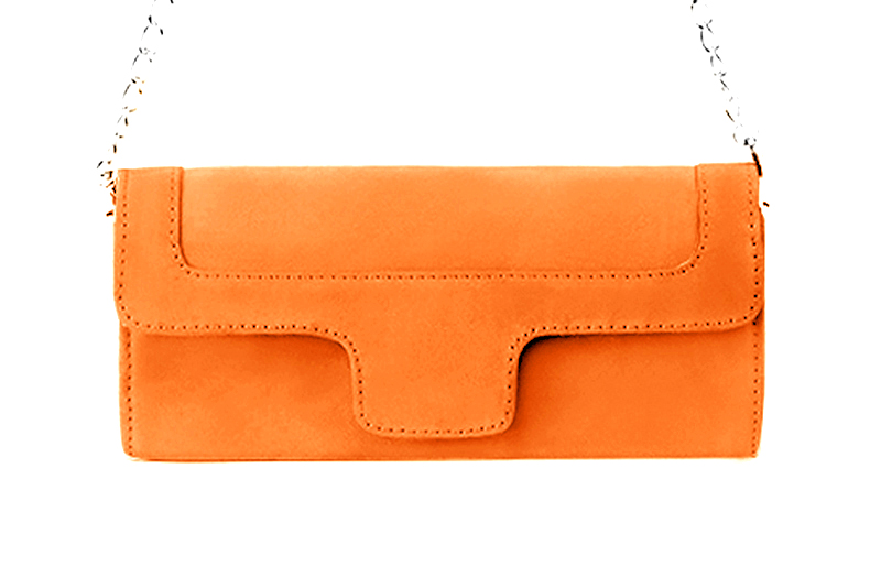 Dress clutch for wedding and parties in apricot orange leather - Profile view